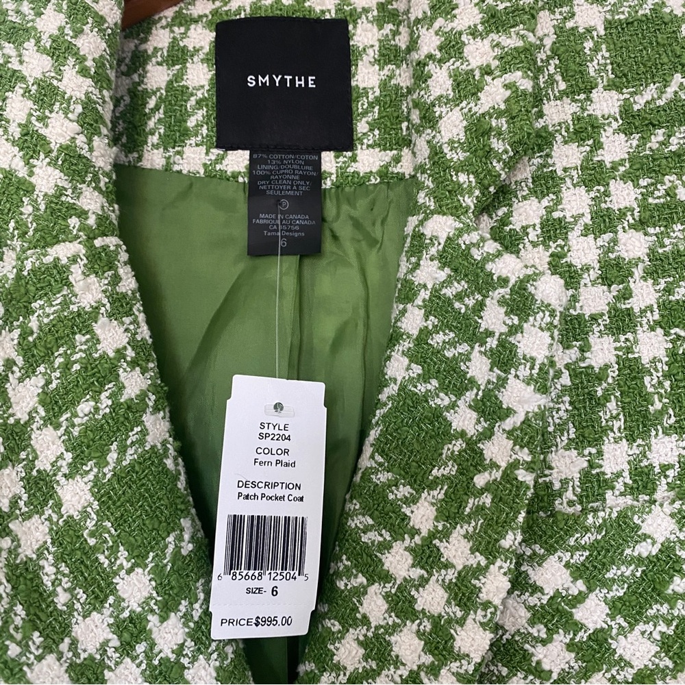 Smythe green white Fern Plaid double breasted coat - Picture 6 of 7